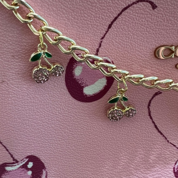 Coach Gold Bracelet with Pink Heart and Cherry Charms - Picture 3 of 4